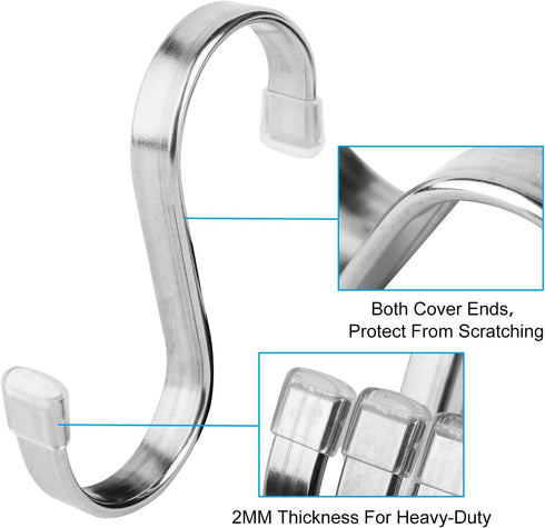 10 Pack Flat S Hooks - Heavy Duty 3inch Stainless Steel Hooks for Hanging Pots, Pans, Plants, Towels