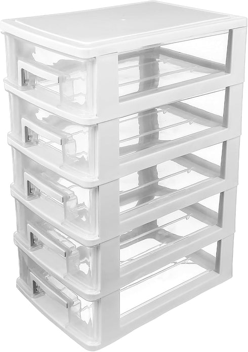 Toyvian Drawer Dividers, Plastic Drawer Storage Unit with Five-Layer Clear Drawers, Medium Storage Tower for Craft