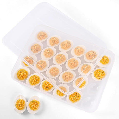 HANSGO Deviled Egg Containers with Lid, Tray Holder Carrier for 24 Eggs for Home Party Kitchen Supplies