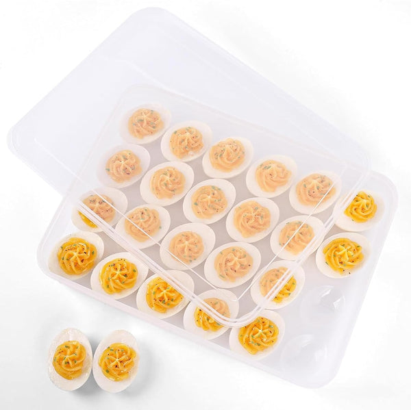 HANSGO Deviled Egg Containers with Lid, Tray Holder Carrier for 24 Eggs for Home Party Kitchen Supplies
