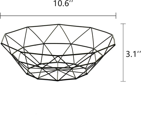 Geometric Metal Wire Fruit Bowl, Iron Arts Fruit Storage Baskets for Kitchen Counter (Black, Normal) by IBWell