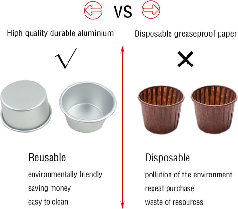 6 Packs Popover Pan, Large Individual Muffin Mold, Aluminium Pudding Cup for Baking Pie, Egg Tart, Cake