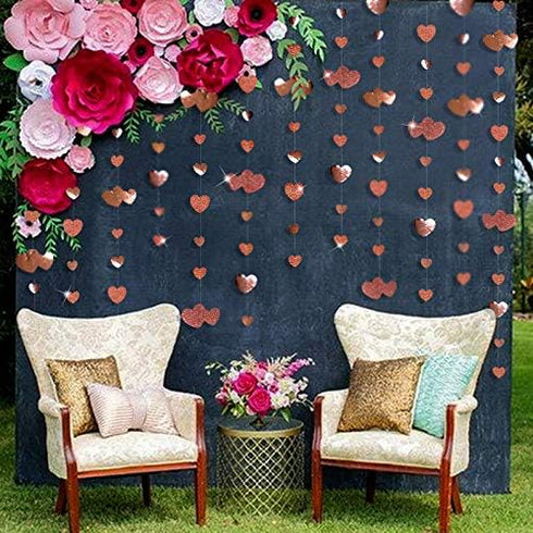 Valentines Day Party Decorations, Rose Gold Heart Garland Hanging Paper Love Heart Streamer Banner