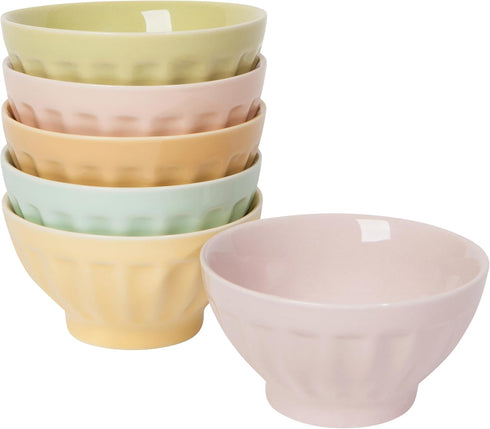 Now Designs Flora Stoneware Sundae Bar Bowls, Set of 6, 4 oz, Perfect for Ice Cream and Desserts