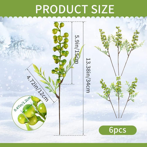 6 HUIANER Artificial Berries, Pcs Simulation Flowers Lifelike Greenberry with Stems Fake Fruit Greenberries