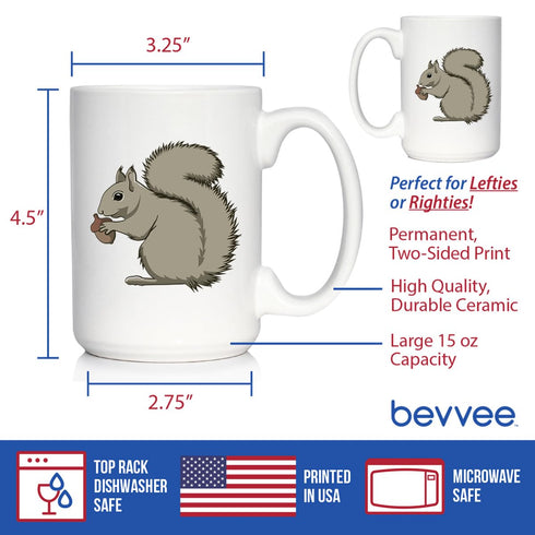 Squirrel Coffee Mug - Large 15oz White Ceramic Mug - Squirrel Gifts and Decor for Squirrel Lovers