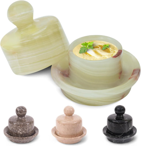 Mini Marble Butter Dish 4 Inch Green Onyx Butter Crock with Lid,