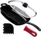 Cuisinel Cast Iron Square Grill Pan with Glass Lid, Pan Scraper, Handle Cover - 10.5" Pre-Seasoned