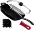 Cuisinel Cast Iron Square Grill Pan with Glass Lid, Pan Scraper, Handle Cover - 10.5" Pre-Seasoned