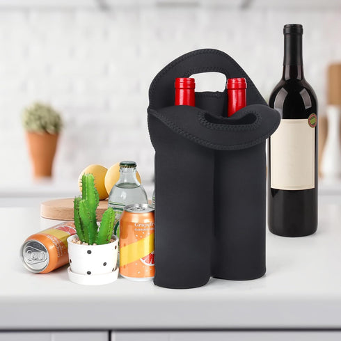 2 Pack 4 Wine Carrier Tote Bag, Bottles Carrying Cooler Bags for Travel and Picnic, Insulated Neoprene Water Beer