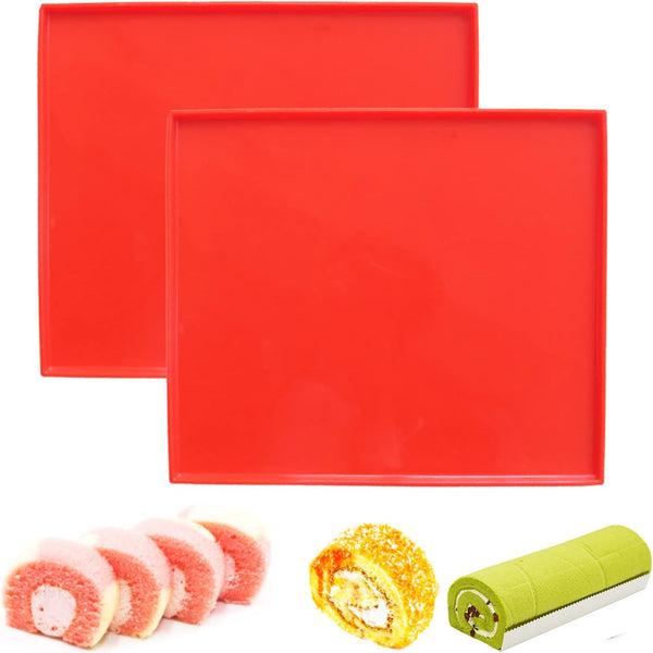 YUANAIYI Swiss Roll Cake Mat, Flexible Nonstick Silicone Sheet Baking Tray for Pastry, Pizza, Cookies (Set of 2)