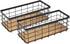 TIEYIPIN Farmhouse Small Metal Wire Storage Basket Bin, Rustic Organizer with Wooden Bottom, Black (2 Pack)