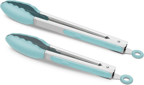 9-Inch & 12-Inch Cooking Tongs, Premium Silicone Set of 2, BPA Free Non-Stick Stainless Steel BBQ Grilling Locking Food