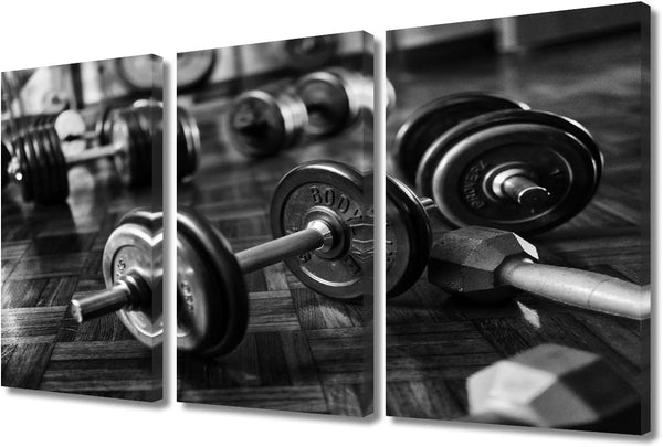 TUMOVO Vintage Wall Art 3 Piece Fitness Bodybuilding Canvas Art, Inspirational Prints for Sports Room Decor, 36" Wx24 H
