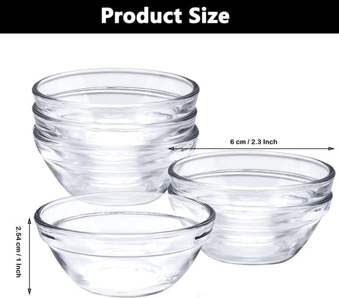 Mini Glass Bowls Set of 6, Small Dipping Bowls for Sauces, Jam, Chutney, Nut Dessert, Ice Cream Sundae Serving Bowls