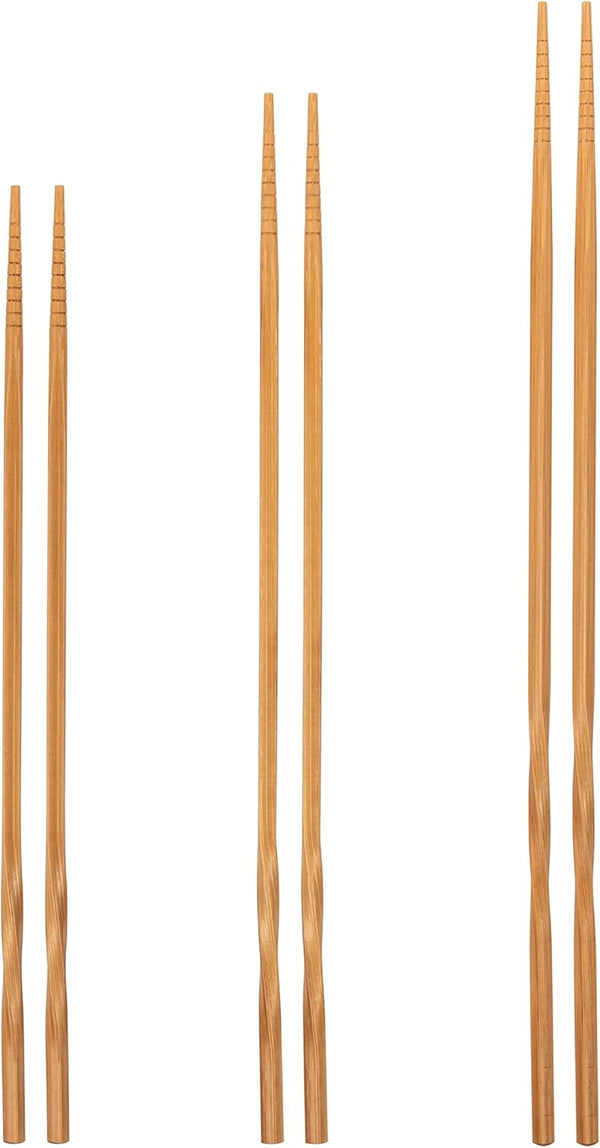 YOSUKATA Reusable Natural Wooden Long Cooking Chopsticks Set of 3 Pairs: 11.8, 13, 14.2 inch