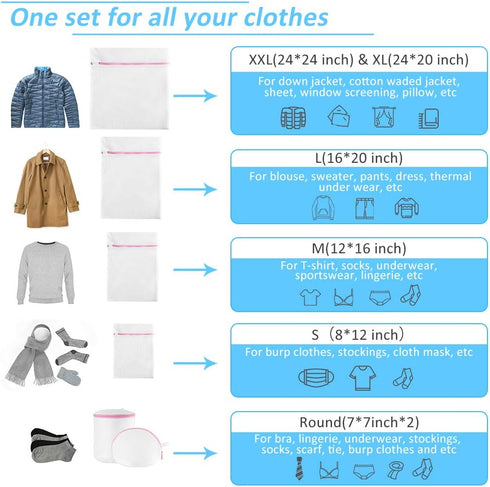 GOGOODA 7Pcs Mesh Laundry Bags for Delicates with Premium Zipper, Clothing Washing Bags for Travel and Laundry