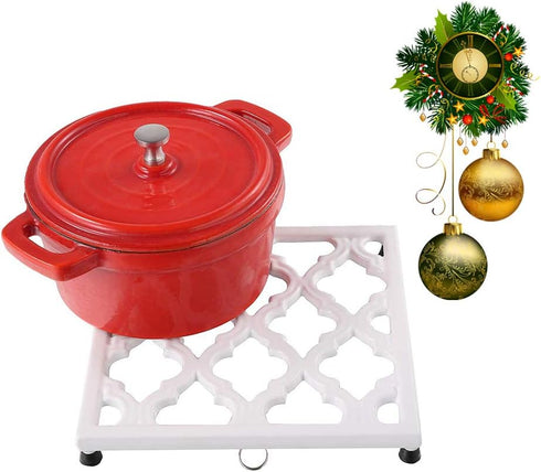 JOGREFUL Vintage Cast Iron Trivet Mats, Heat Resistant Kitchen Pot Holders for Teapot/Hot Dishes, White