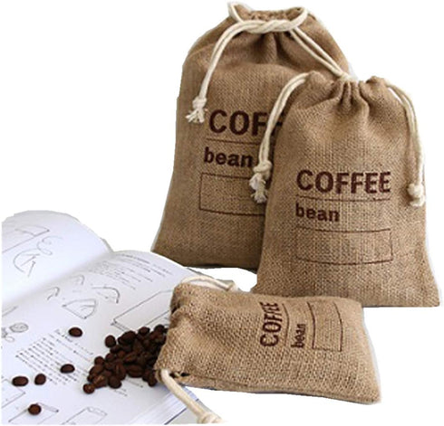 Jute Woven Bundles for Kitchen Sundries, Coffee Bean Bags, Peas Bags, Natural Burlap Drawstring Reusable (3, 11.8" X