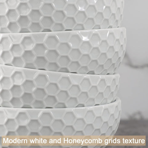 White Porcelain Small Bowls - 4.3 inch Honeycomb Grids for Ice Cream, Yogurt, Dessert, Fruits, 8 Ounce Bowl Set