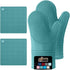 Gorilla Grip 4 Piece Silicone Oven Mitt and Trivets Set, Waterproof, Cotton Lined, BPA-Free, Turquoise