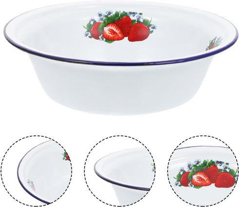 MAGICLULU Vintage Enamel Bowl, Round Tray with Strawberry Pattern, Metal Nesting Food Bowl, 20cm
