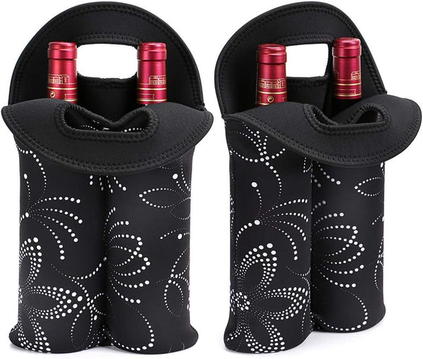 Hipiwe 2-Bottle Wine Bottle Tote Insulated Neoprene Wine Cooler Bag Champagne Water Beer