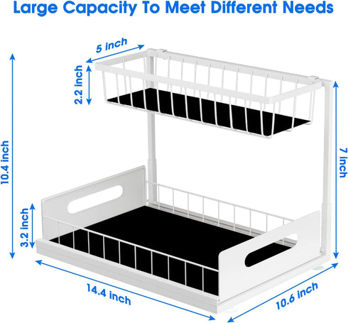 Under Sink Organizers and Storage, 2 Tier Sliding Cabinet Basket Organizer for Bathroom and Kitchen