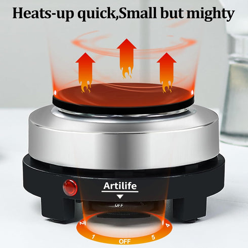 Artilife 500W Small Hot Plate, Mini Electric Portable Stove, Perfect Size for Moka Pot, 110V