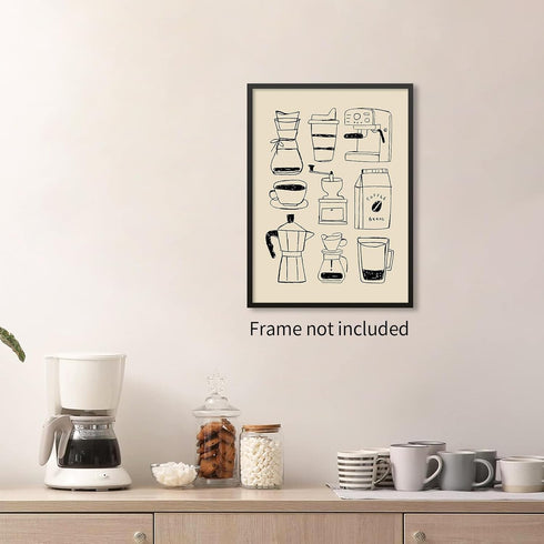 enttgo 16x24 inch Moka Pot Espresso Poster Black And White Coffee Canvas Wall Art Minimalist Painting Prints for Coffee
