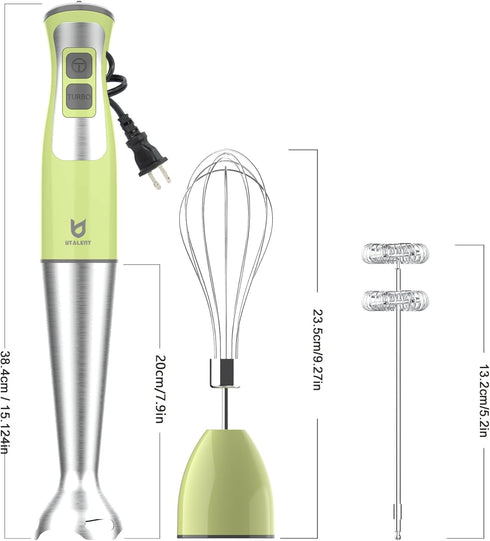 Immersion Hand Blender - UTALENT 3-in-1 8-Speed Stick Blender with Milk Frother and Egg Whisk - Green