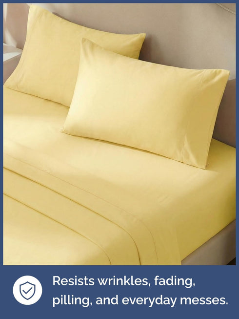 4 Set 1 1 2 Kids Queen Size Yellow Bed Sheets - Piece Kids Yellow Microfiber Sheet - Flat, Fitted & Pillowcases