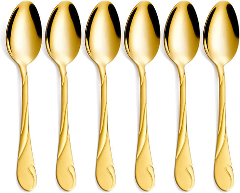 Seeshine Gold Dinner Spoon Set, 7.6-inch Stainless Steel Shiny Gold Table Silverware, Set of 6