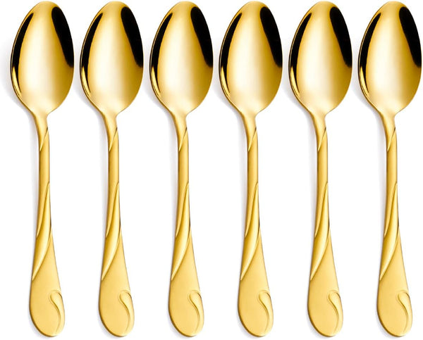 Seeshine Gold Dinner Spoon Set, 7.6-inch Stainless Steel Shiny Gold Table Silverware, Set of 6