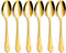 Seeshine Gold Dinner Spoon Set, 7.6-inch Stainless Steel Shiny Gold Table Silverware, Set of 6