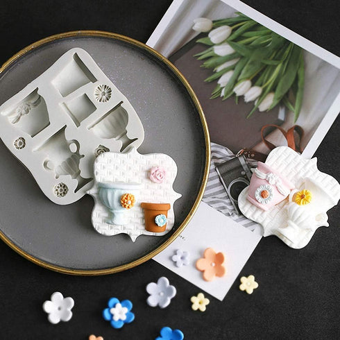 9-Cavity Flower Pots Urns Silicone Fondant Mold for Sugar Paste, Flower Vase Gum Paste Mold for Wedding Party Cake