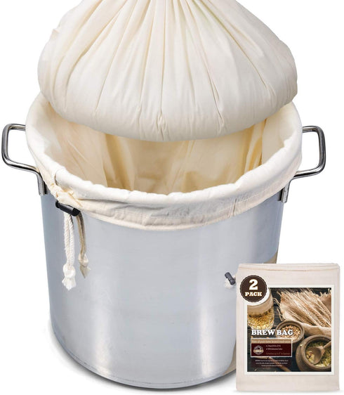 Brew Bag, 26" x 22", 2 Pack, 100% Unbleached Cotton for Homebrewing & Straining
