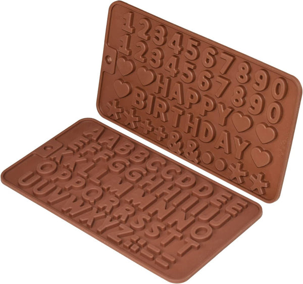 Silicone Letter Number Molds, Reusable Chocolate Molds with Happy Birthday Cake Decorating Symbols