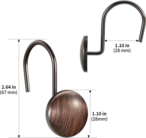 CHICTIE Bronze Shower Curtain Hooks Rings - Oil Rubbed Metal Rust Resistant Decorative Shower Curtain Hooks, Set of 12