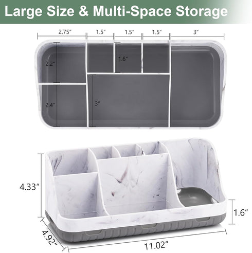 Marble Bathroom Countertop Organizer - Detachable 7 Slots for Kids Electric Toothbrush and Toothpaste Holder, Grey