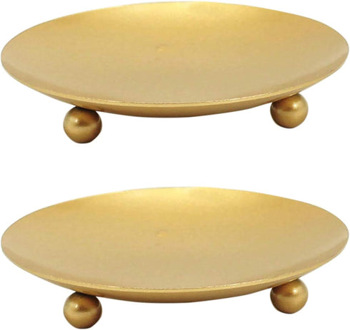 YYaaloa 2 Pack Gold Decorative Iron Plate Candle Holder - 4.33'' Candle Stand for LED & Wax Candles (Gold-2 Pack)