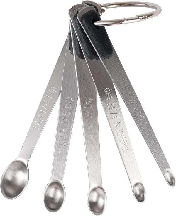 Measuring Spoons Set of 5, Tiny Stainless Steel Measuring Spoons with Black Silicone Handle for Dry or Liquid