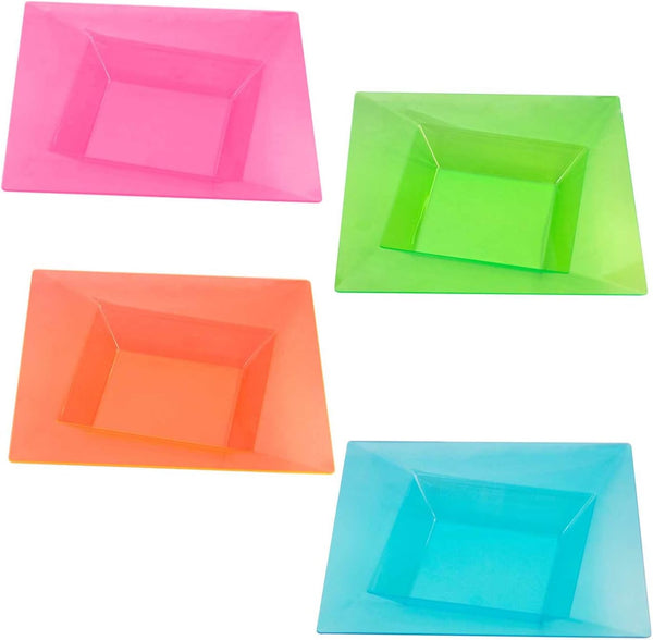 Party Essentials 10 Count Assorted Neon Hard Plastic Square Twist Salad/Snack Bowls, 12-Ounce