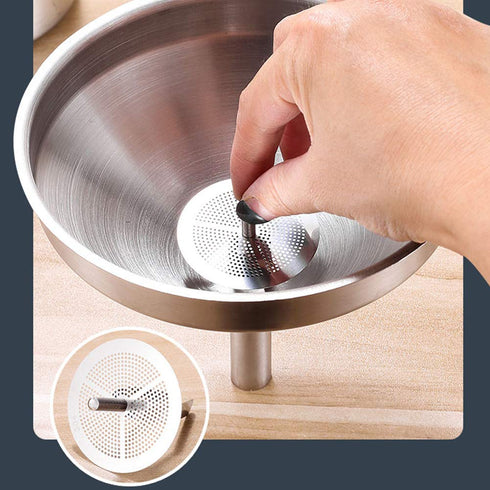 Stainless Steel Funnel with Fine Mesh Strainer, 5-Inch Metal Hopper with Handle, 300 Mesh Cooking Oil Filter Set
