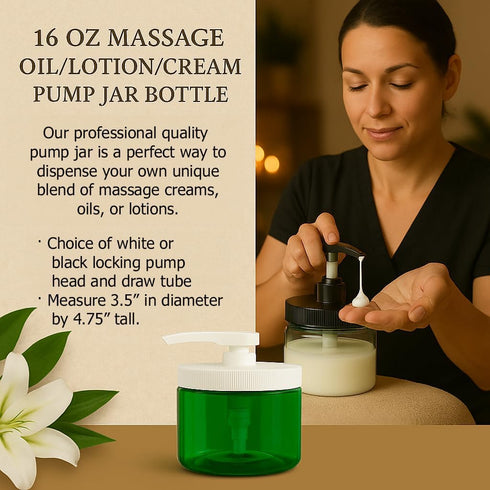 16oz (1, Royal Massage Refillable Pump Jar with Locking Dip Tube Dispenser BPA-Free Plastic Container for Massage Oils