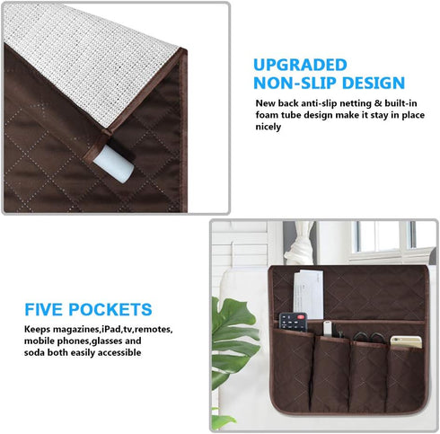 Sofa Armrest Organizer, Non-Slip Bedside Caddy Storage for Recliner Couch, 5 Pockets for Cell Phone, TV Remote