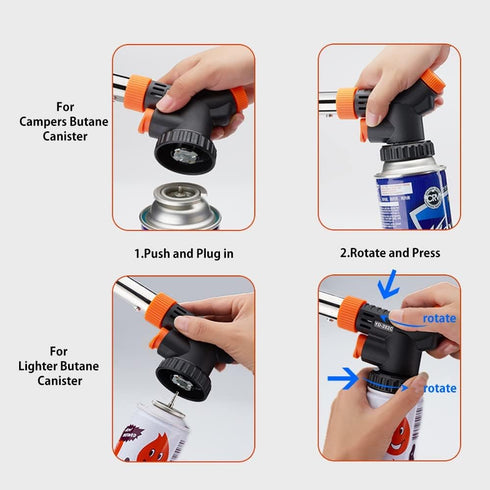 Butane Torch Kitchen Blow Lighter, Culinary Torches with Adjustable Flame for Creme Brulee, BBQ, Baking