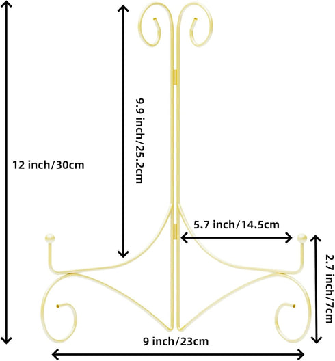 Iron Plate Stand for Display, 12 Inch Large Easels for Book, Art Piece, Photo and Platter, Folding Design, 2-Pack, Gold