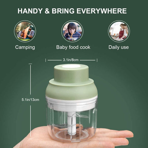 Electric Garlic Chopper Mini, Garlic Masher Mincer with Peeler and Spoon, 250ML/8.5FL OZ, Green