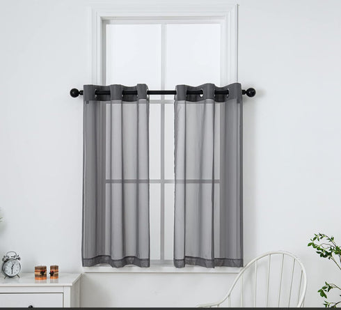 PI Dark Grey Sheer Curtains 45 Inches Length with Eyelets, Voile Light Filtering Small Window Curtains for